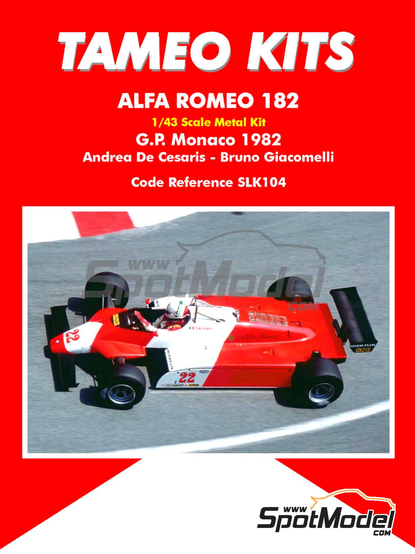 Alfa Romeo 182 sponsored by Michelin - Monaco Formula 1 Grand Prix 1982.  Model car kit in 1/43 scale manufactured by Tameo Kits (ref. SLK104)